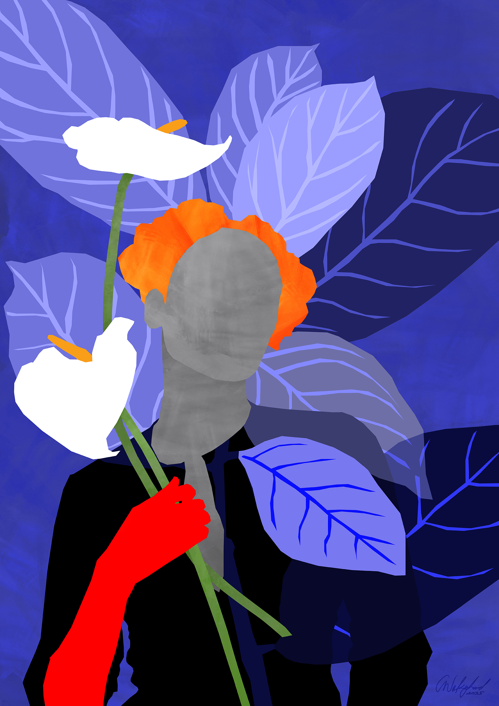 Indigo with Anthuriums
