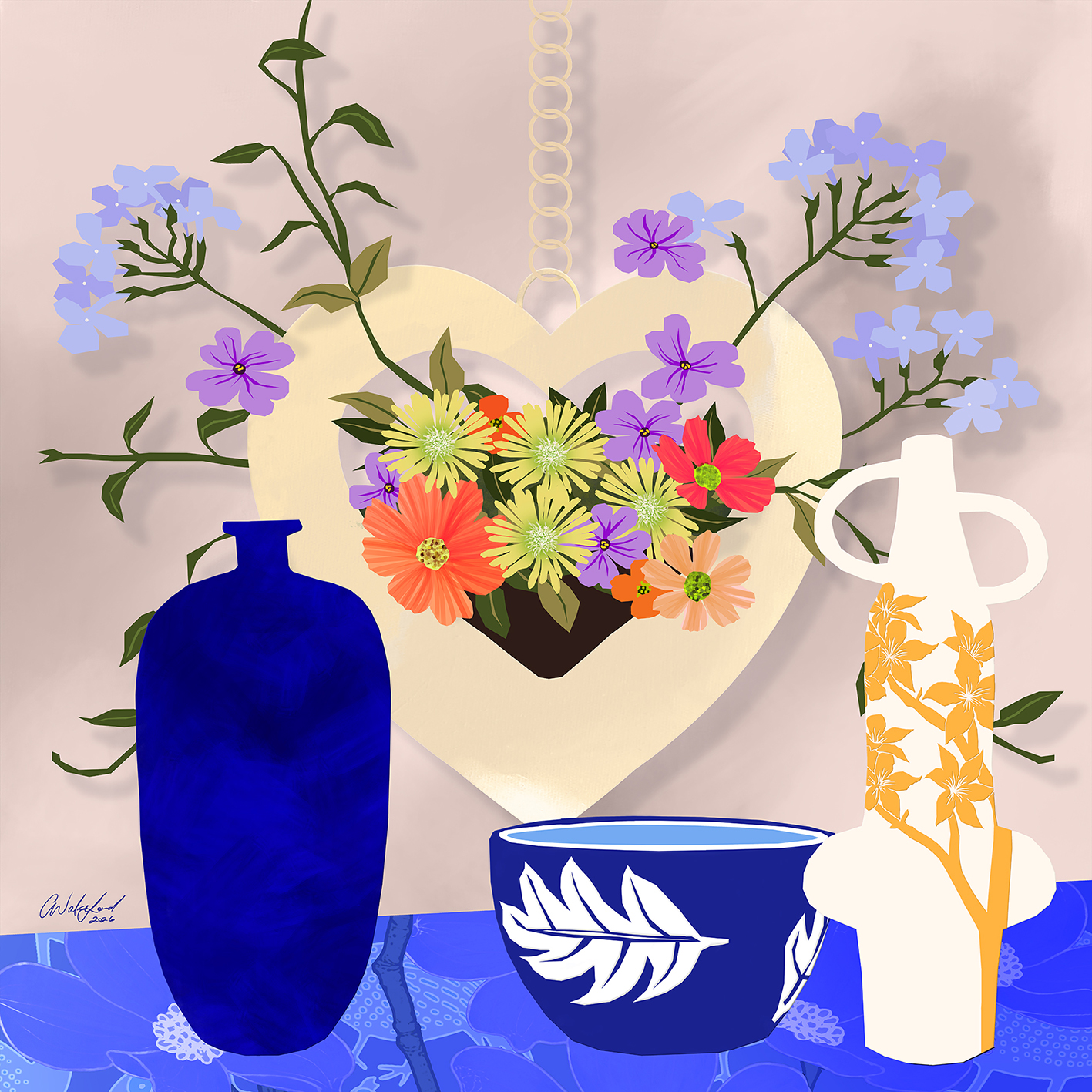 Jy Het 'n Hart Van Wild Blom / Contemporary Blue Still Life Art Print
