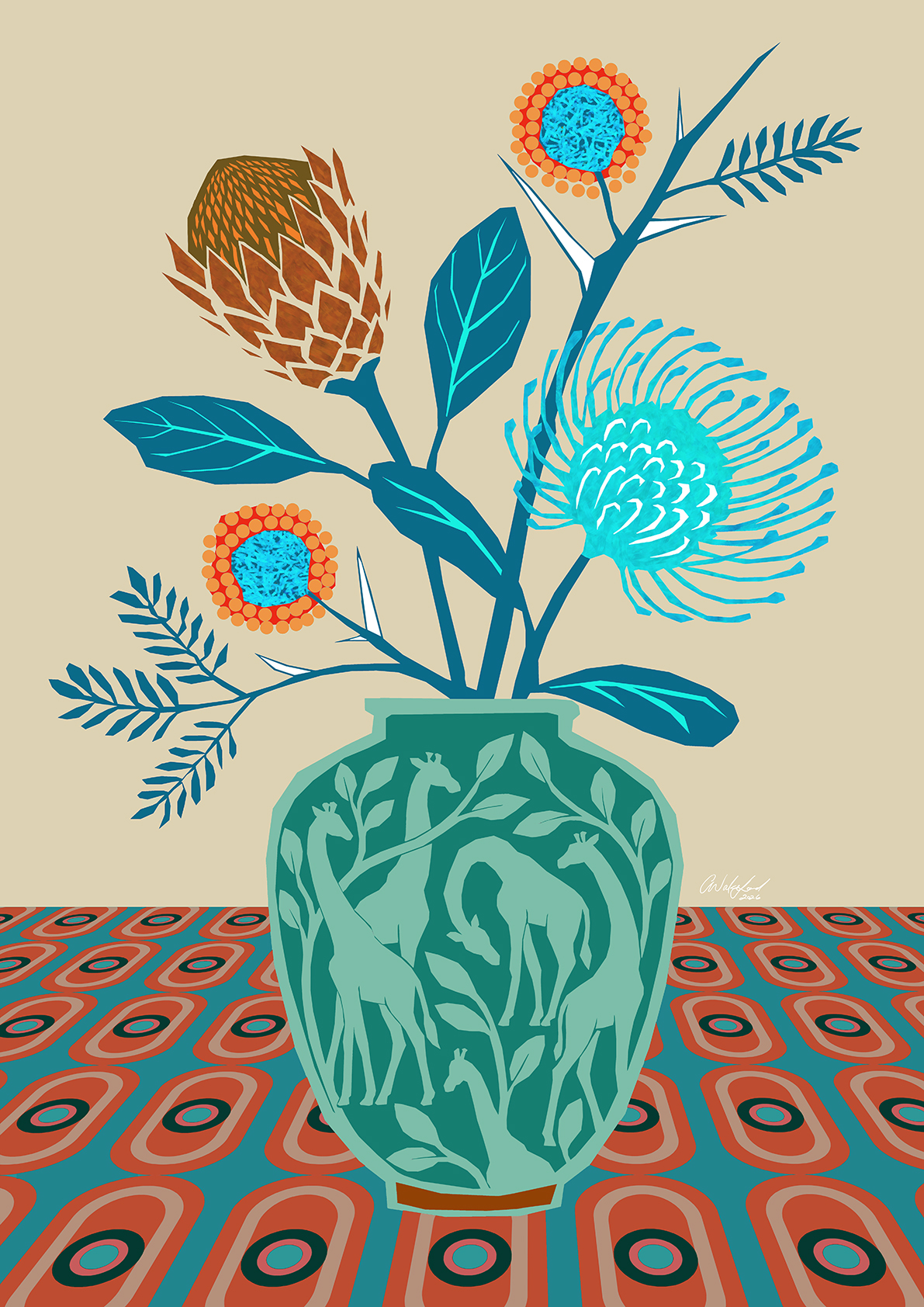 Indigenous II / Abstract Still Life with Protea and Fynbos A2