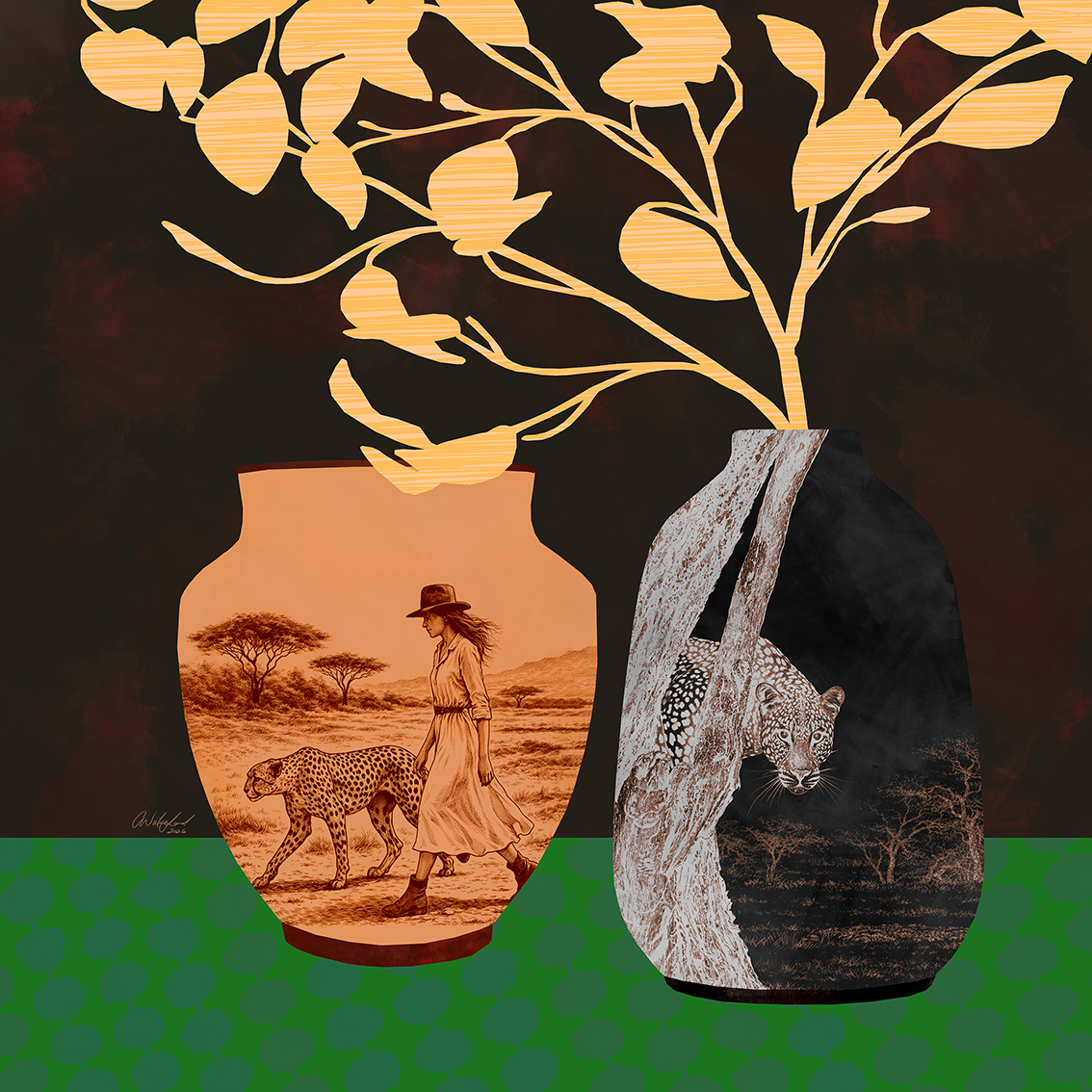 Wild Cat Trail | Still Life  Wildlife Art Print 72 x 72 cm