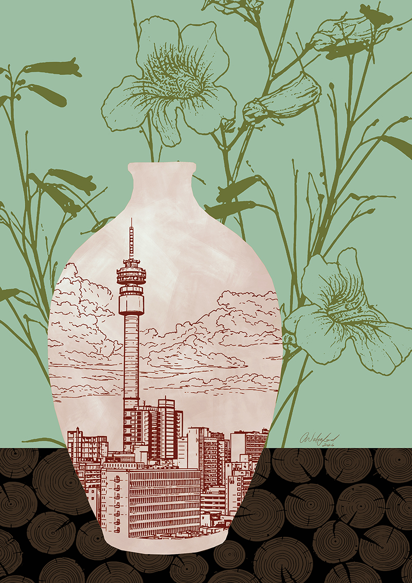 Wildflowers on the Sidewalk II | Still Life Vase with Johannesburg Imprint A2