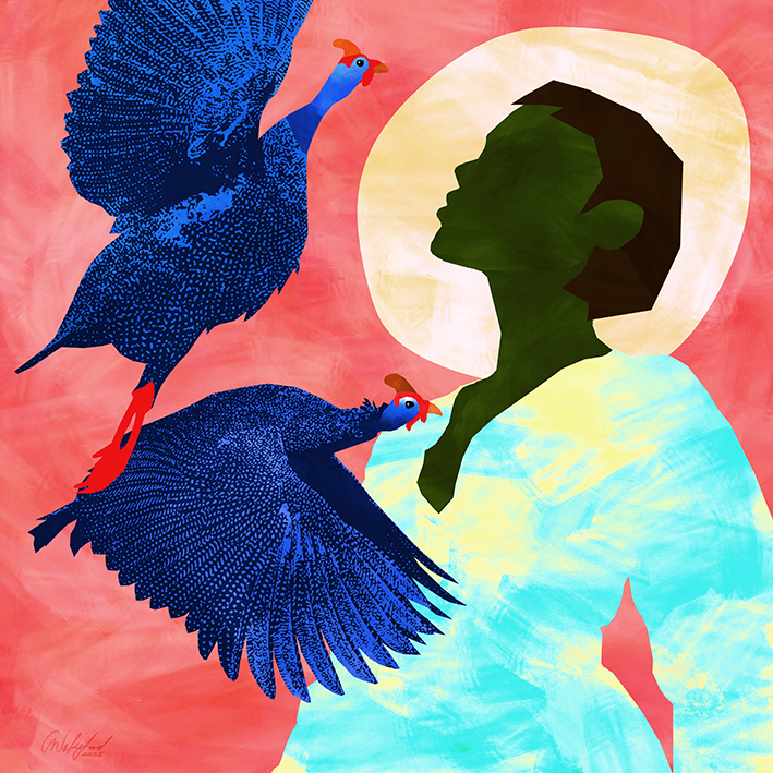 Olive and the Guinea Fowl — Figurative Art Print