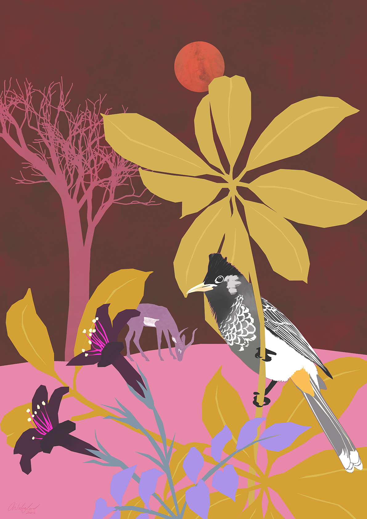 Call to the Supermoon / Contemporary Abstract Nature Bird Art Print