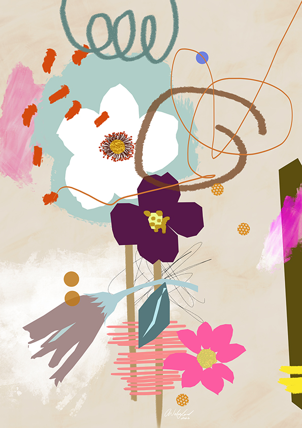 The Improvised Garden / Abstract Floral Art Print A2
