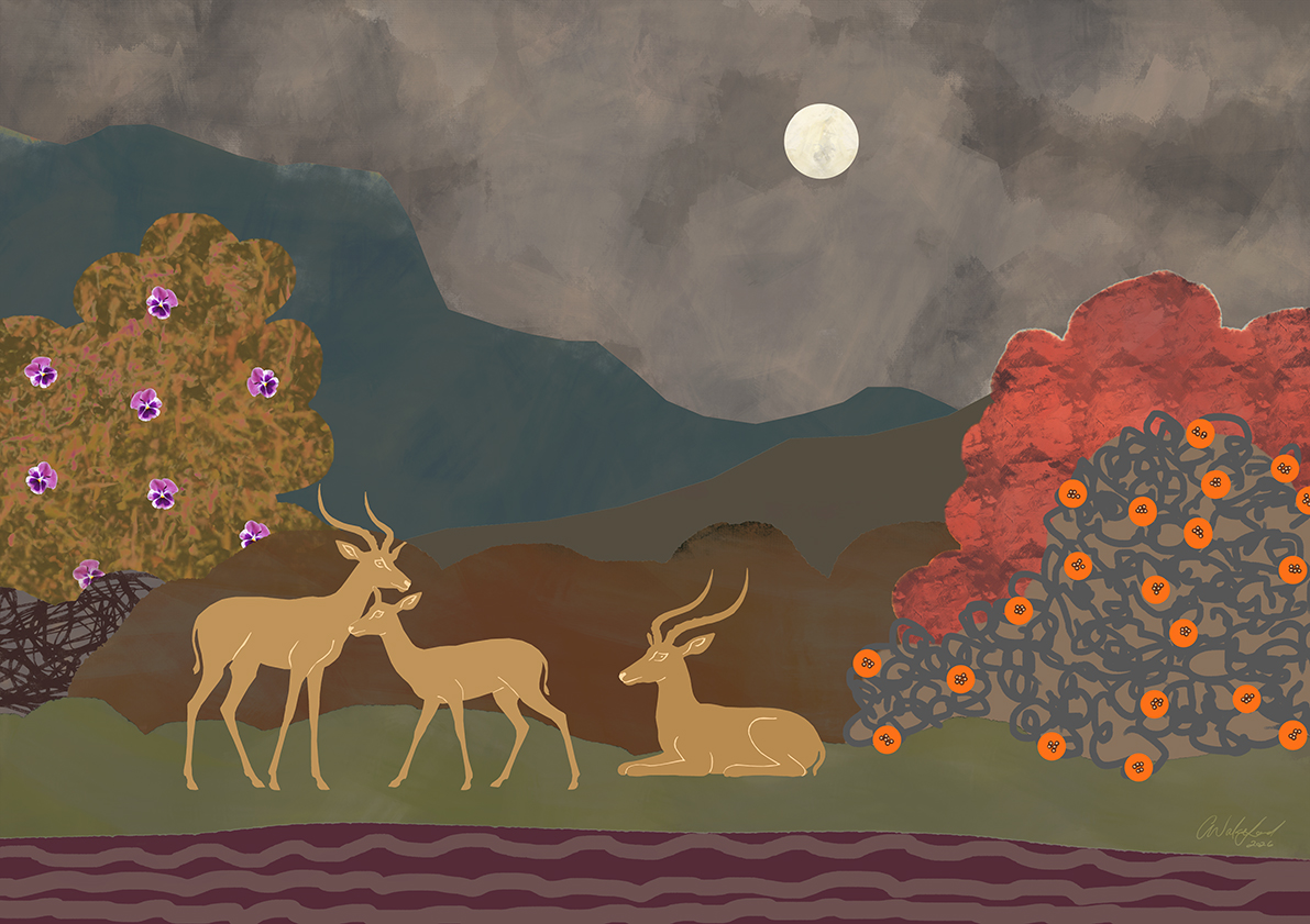 Guardians of the Moonlit Garden / Contemporary Wild Life Art Print A2
