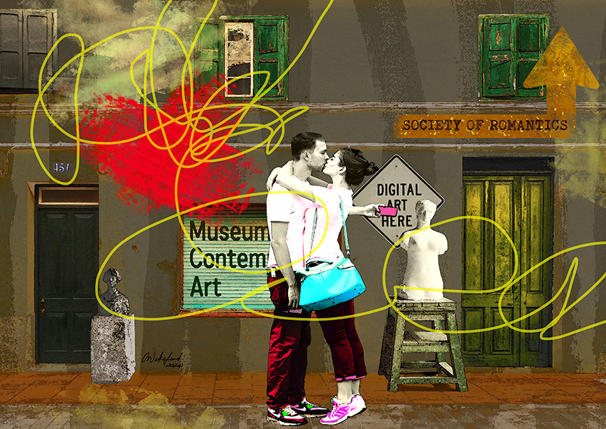 Remnants of Romance / Large Format Modern Pop Art Couple Kissing Wall Art