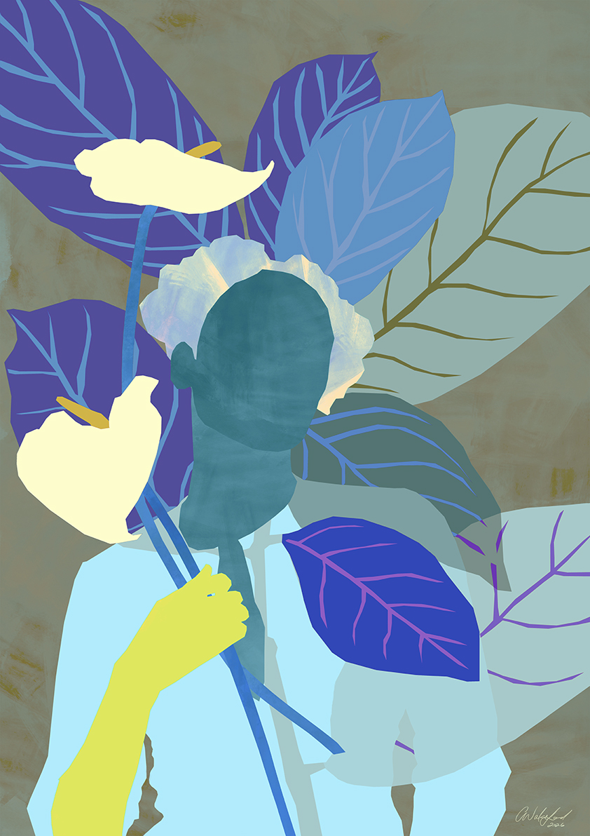 Woman with Anthuriums/ Figurative Art Print A1
