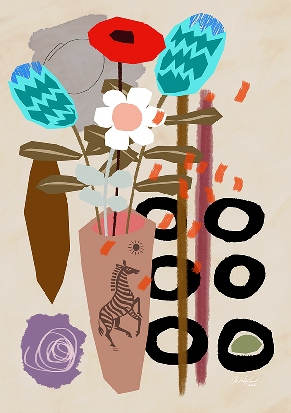 The Azure Proteas / Abstract Art Print with Blue Proteas A2